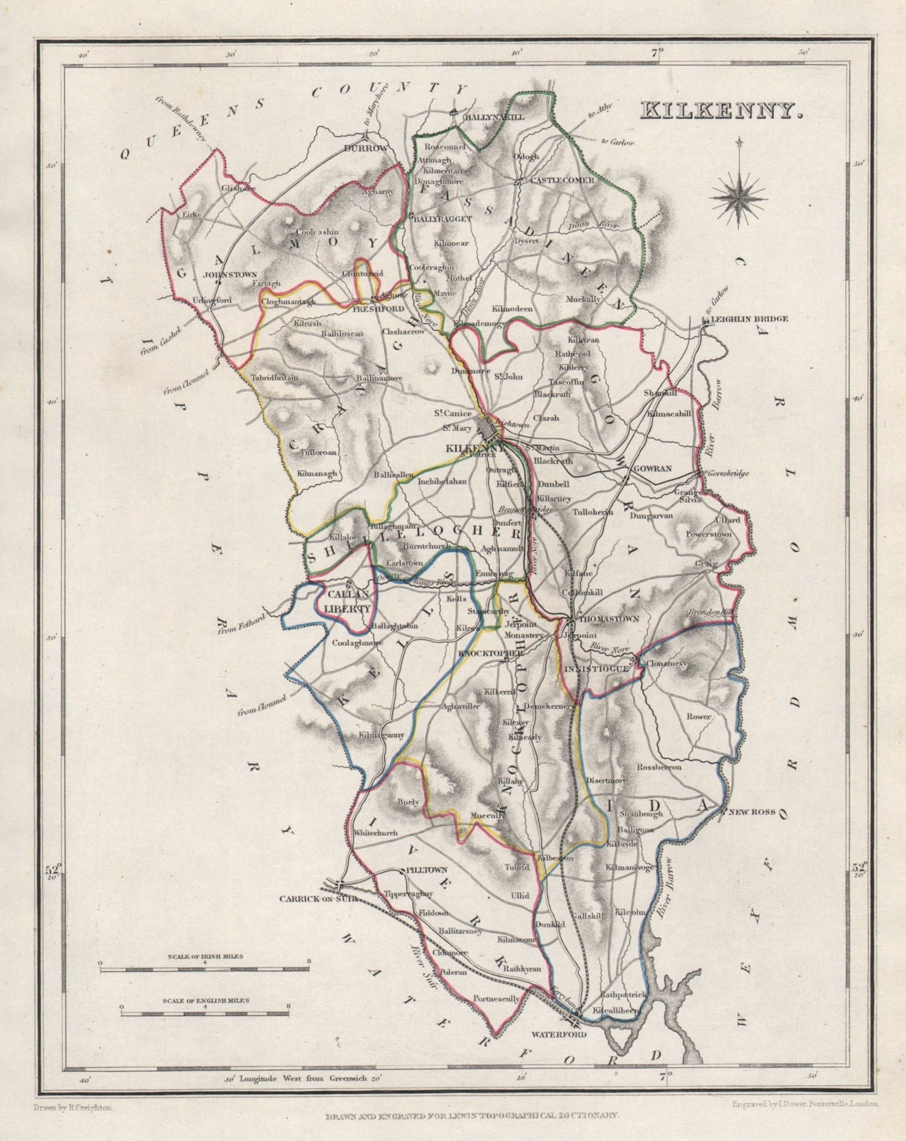 COUNTY KILKENNY antique map for LEWIS by CREIGHTON & DOWER. Ireland 1846